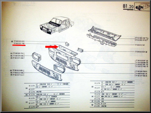 Balk voorfront bovenzijde – Renault 12 – OEM 7700533748