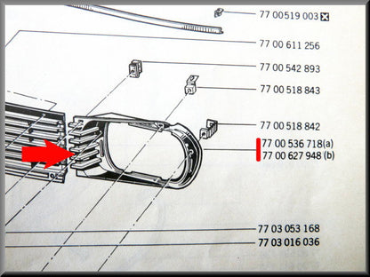 Grille partie gauche sans cerclage chromé – Renault 12 – OEM 7700536718