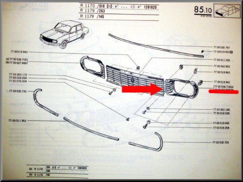 Grille partie gauche sans cerclage chromé – Renault 12 – OEM 7700536718
