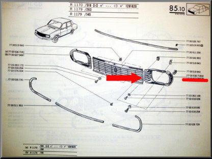 Grille partie gauche sans cerclage chromé – Renault 12 – OEM 7700536718