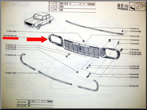 Grille côté droit sans bordure chromée – Renault 12 – OEM 7700536719
