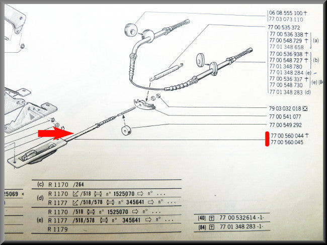 Handremkabel voorzijde – Renault 12 - Renault 15 - Renault 17 – OEM 7700560045 en 7700560044
