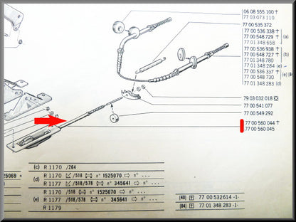 Handremkabel voorzijde – Renault 12 - Renault 15 - Renault 17 – OEM 7700560045 en 7700560044