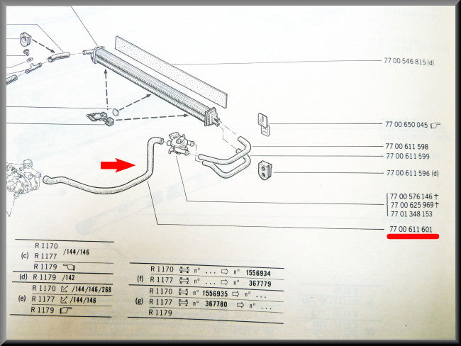 Heater hose left – Renault 12 (new type) – OEM 7700611601