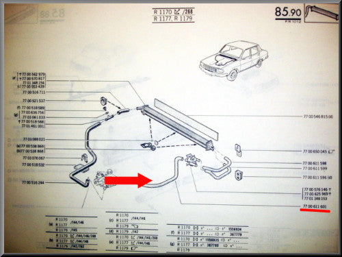 Heater hose left – Renault 12 (new type) – OEM 7700611601