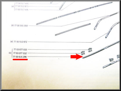 Lijst op voorscherm links en rechts – links rechts – Renault 12 – OEM 7700616286