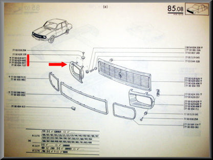 Grill deel rechts – Renault 12 – OEM 7700636497 / 7701654710