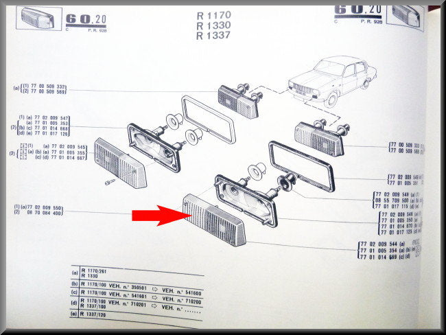 + Réflecteur de feu de position gauche jaune/blanc CIBIE – Renault 12 – OEM 7701005354