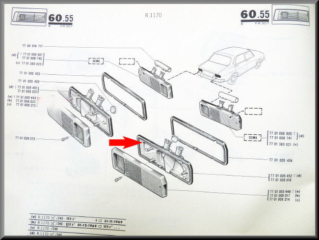 Feu arrière droit – Renault 12 – OEM 7701009018