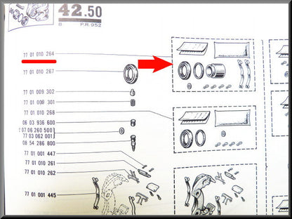 Brake caliper repair kit 54mm front – Renault 12 Gordini – Renault 16 TX (73-75) - Renault 17 - OEM 7701010264