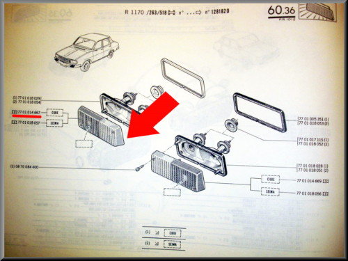 Stadslicht reflector rechts wit/ wit CIBIE – Renault 12 – OEM 7701014667