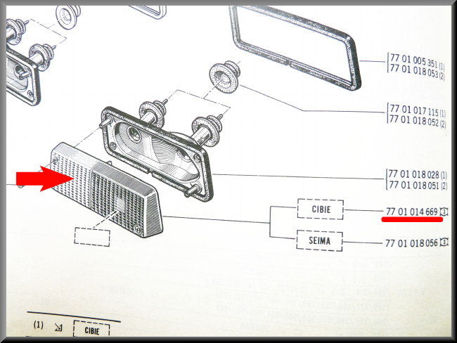 Stadslicht reflector links wit/wit CIBIE – Renault 12 – OEM 7701014669