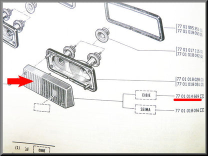 Stadslicht reflector links wit/wit CIBIE – Renault 12 – OEM 7701014669