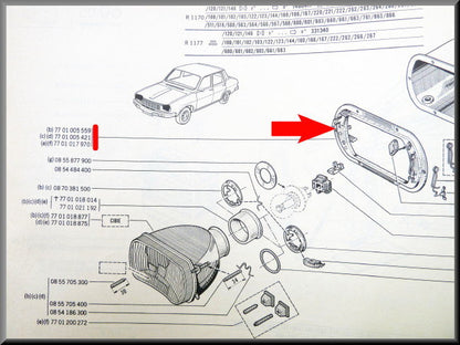 Koplamp bevestigingsrand (manueel) – Renault 12 – OEM 7701017970 / 7701005559