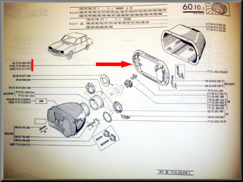 Koplamp bevestigingsrand (manueel) – Renault 12 – OEM 7701017970 / 7701005559