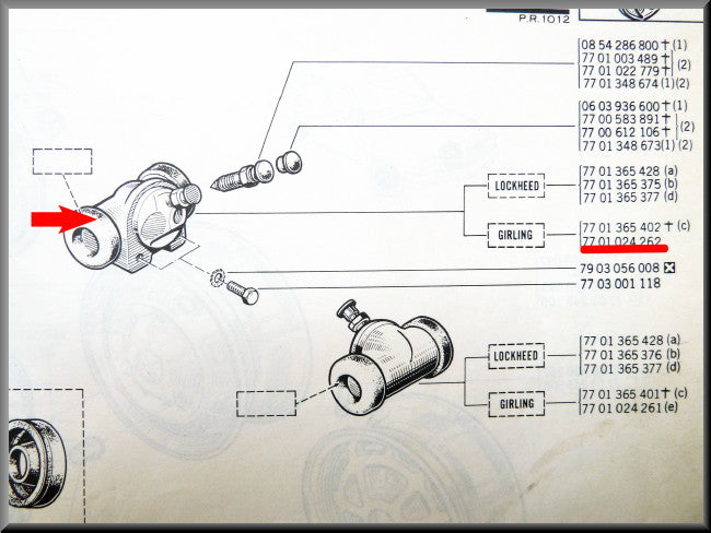 Wielrem cilinder achter rechts Girling – Renault 12 - Renault 15 – OEM 7701024262