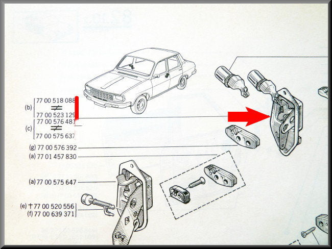 Portierslot voorzijde rechts – Renault 12 – OEM 7700518088 / 6000046770 / 7700576481