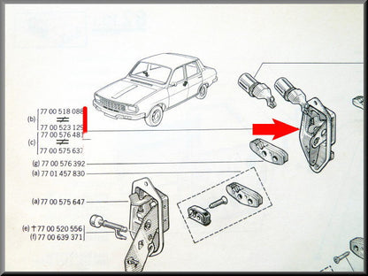 Portierslot voorzijde rechts – Renault 12 – OEM 7700518088 / 6000046770 / 7700576481