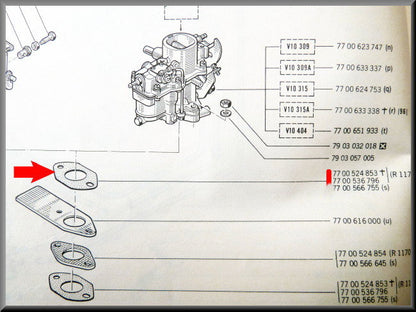 Joint d'embase carburateur (65mm) – Renault 12 – Renault 4 – Renault 5 - OEM 7700536796