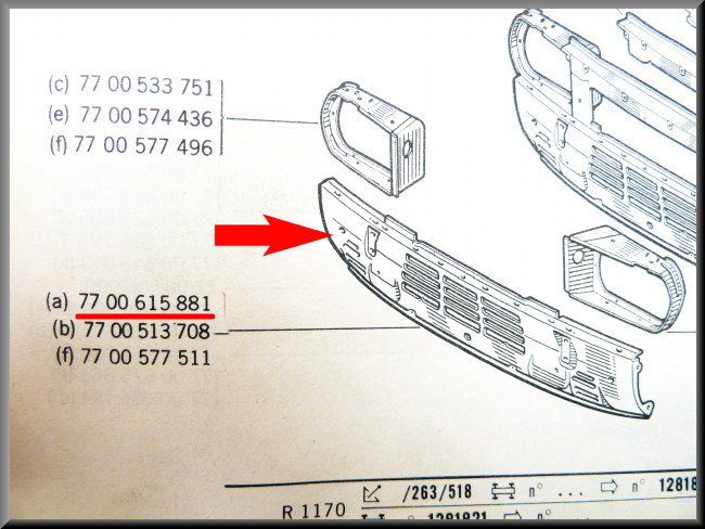 Façade inférieure – Renault 12 – OEM 7700615881 – NOS