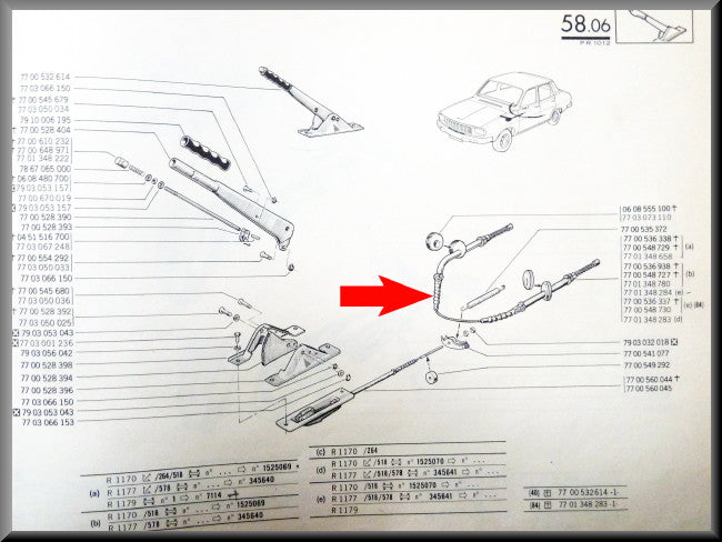 Handremkabel – Renault 12 Break – OEM 7701348284