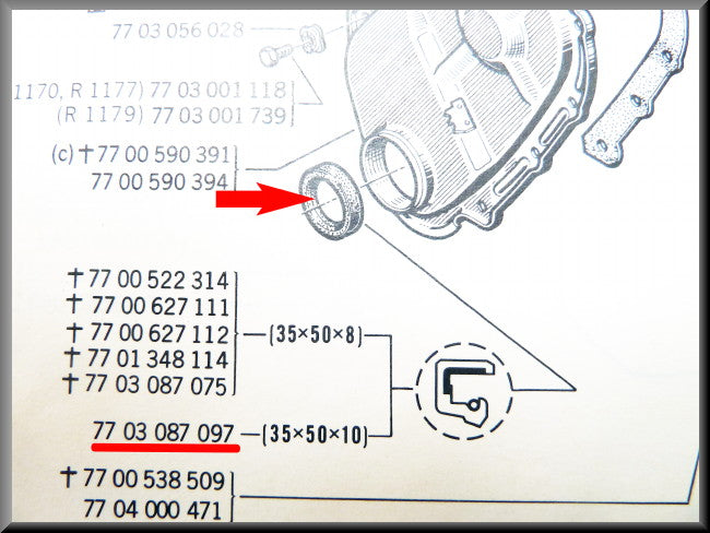 Crankshaft oil seal timing side (35x50x10 mm) – Renault 12 – Renault 4 - Renault 5 - Renault various - OEM 7703087097