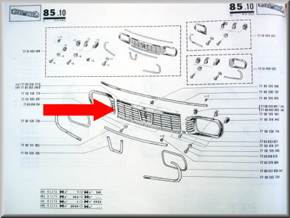 Grill middenstuk met logo – Renault 12 – OEM 7700563200A
