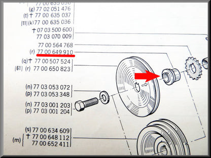 Crankshaft pulley with shims – Renault 12 – Renault 15 - Renault 17 - OEM 7700649910 / 7700650823