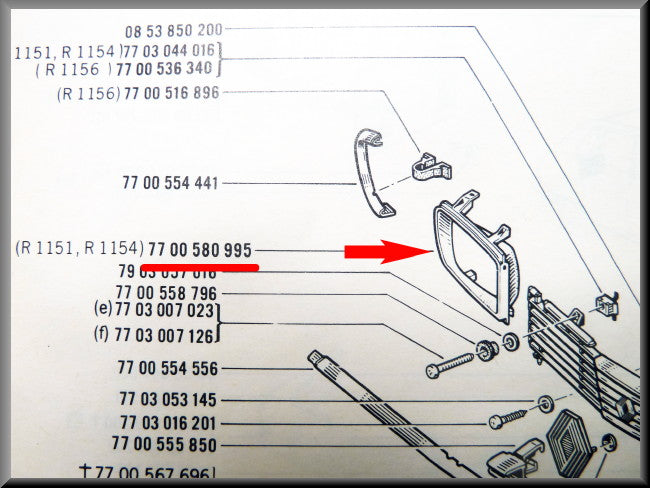 Cadre de phare droit (plastique) – Renault 16 TL, TS >1972 – OEM 7700580995