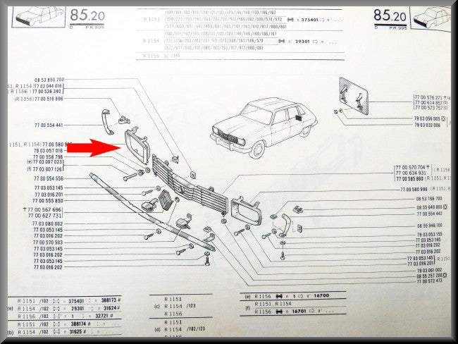 Cadre de phare droit (plastique) – Renault 16 TL, TS >1972 – OEM 7700580995