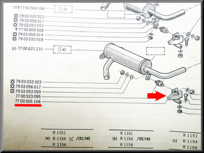 Uitlaat houder links achter – Renault 16 – OEM 7700505106