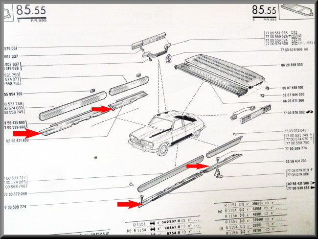 Interior sill trim strips – Renault 16 – OEM 0256431500 / 0256431700 / 0256431600 / 0256431800 – Used