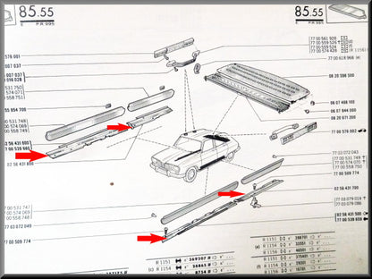 Interior sill trim strips – Renault 16 – OEM 0256431500 / 0256431700 / 0256431600 / 0256431800 – Used