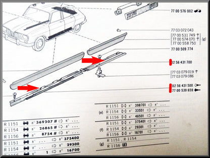 Interior sill trim strips – Renault 16 – OEM 0256431500 / 0256431700 / 0256431600 / 0256431800 – Used