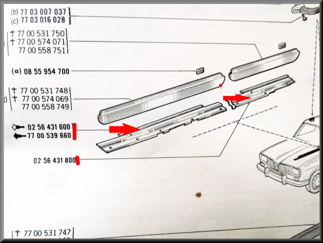 Interior sill trim strips – Renault 16 – OEM 0256431500 / 0256431700 / 0256431600 / 0256431800 – Used