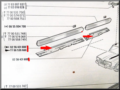 Interior sill trim strips – Renault 16 – OEM 0256431500 / 0256431700 / 0256431600 / 0256431800 – Used