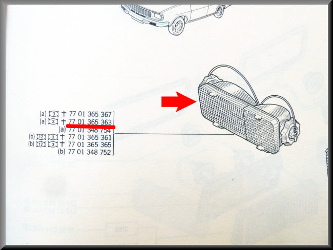 Feu de position complet droit blanc blanc SEIMA – Renault 12 – OEM 7701365363