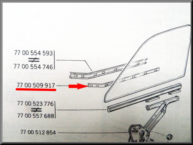 Metaal strip portierruit rubber voorzijde rechts voor – Renault 12 – OEM 7700509917