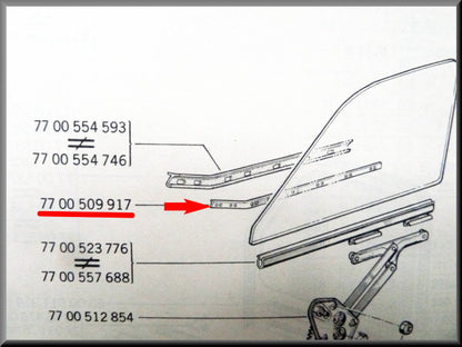 Metaal strip portierruit rubber voorzijde rechts voor – Renault 12 – OEM 7700509917