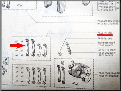 Remblokken veren set – Renault 12 –  Renault 15 - Renault 16 -  Renault divers - OEM 7701201308