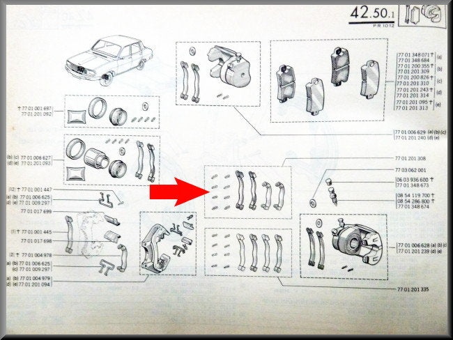Remblokken veren set – Renault 12 –  Renault 15 - Renault 16 -  Renault divers - OEM 7701201308