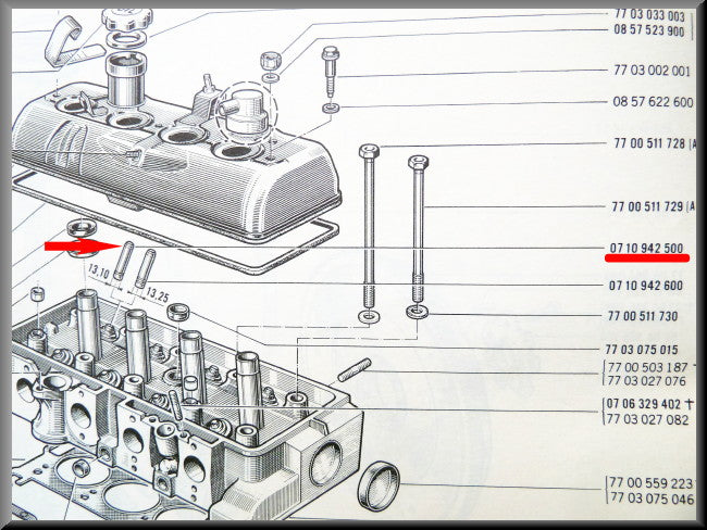 Valve guide 13.10 mm, 49 mm – Renault 16 – OEM 0710942500A