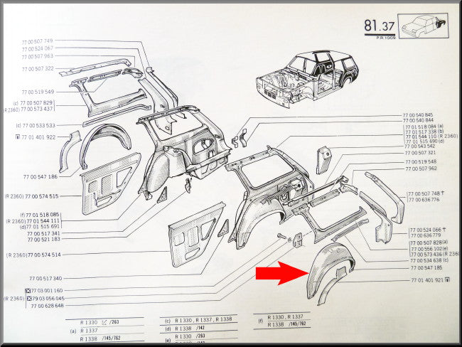 Binnenscherm achter links – Renault 12 – OEM 7700547185