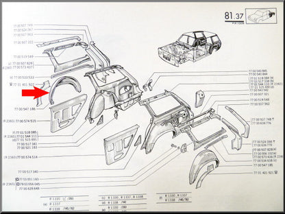 Binnenscherm achter rechts – Renault 12 – OEM 7700547186