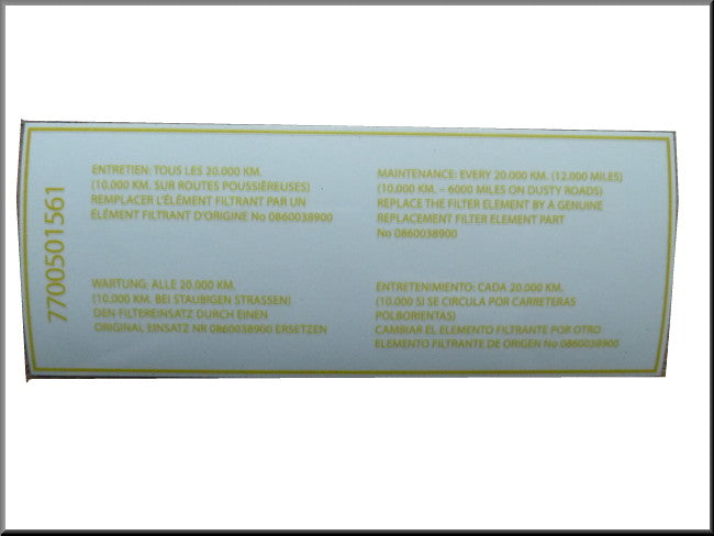Transparante sticker voor het luchtfilter – Renault 16 TS