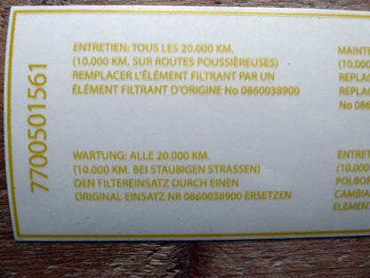 Transparante sticker voor het luchtfilter – Renault 16 TS