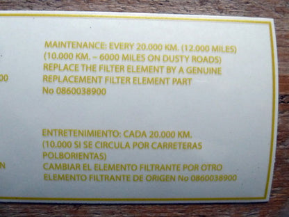 Transparante sticker voor het luchtfilter – Renault 16 TS