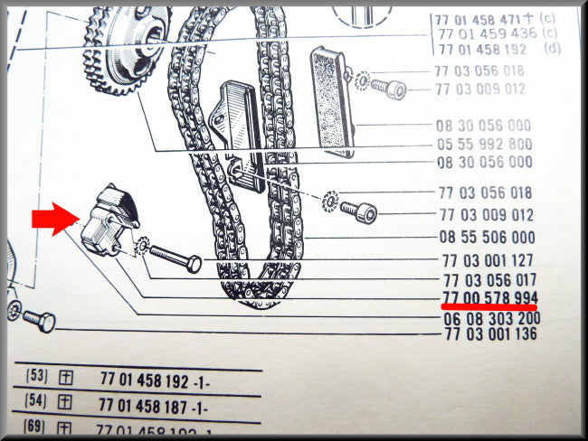 Distributie kettingspanner – Renault 16 - Renault 12 Gordini - Alpine A110 - Renault diverse – OEM 7700578994