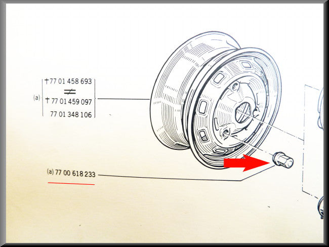 Wielmoer lengte 38,5 mm – Renault 12 – Renault 15 - Renault 16TX - Renault divers - OEM 7700532727 (groot)