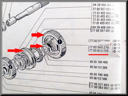 1st gear gear with synchronization hub (42 teeth) – Renault 16 – OEM 7700613725A
